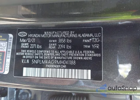 2021 Hyundai Elantra Sel z USA, uszkodzony, nr VIN 5NPLM4AG9MH041188